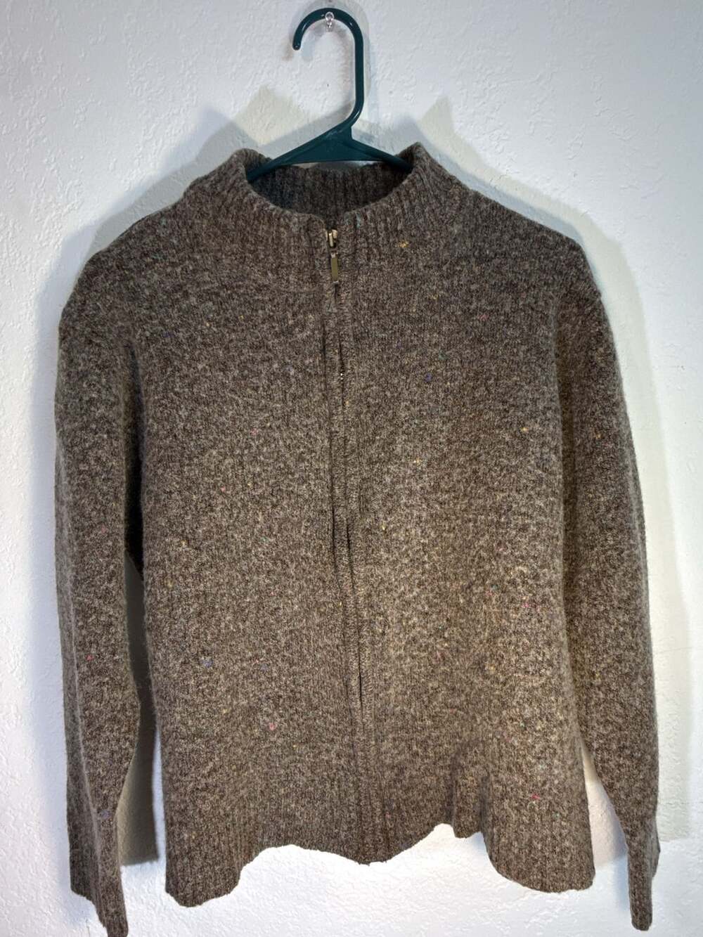 Studio Works Full-Zip Sweater Size M Brown Wool Blend Mock Neck